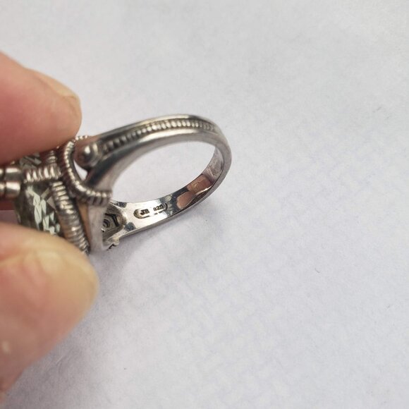 Stunning Sterling Silver Cocktail Ring Pale Blue Green Stone Signed JL - Picture 4 of 11